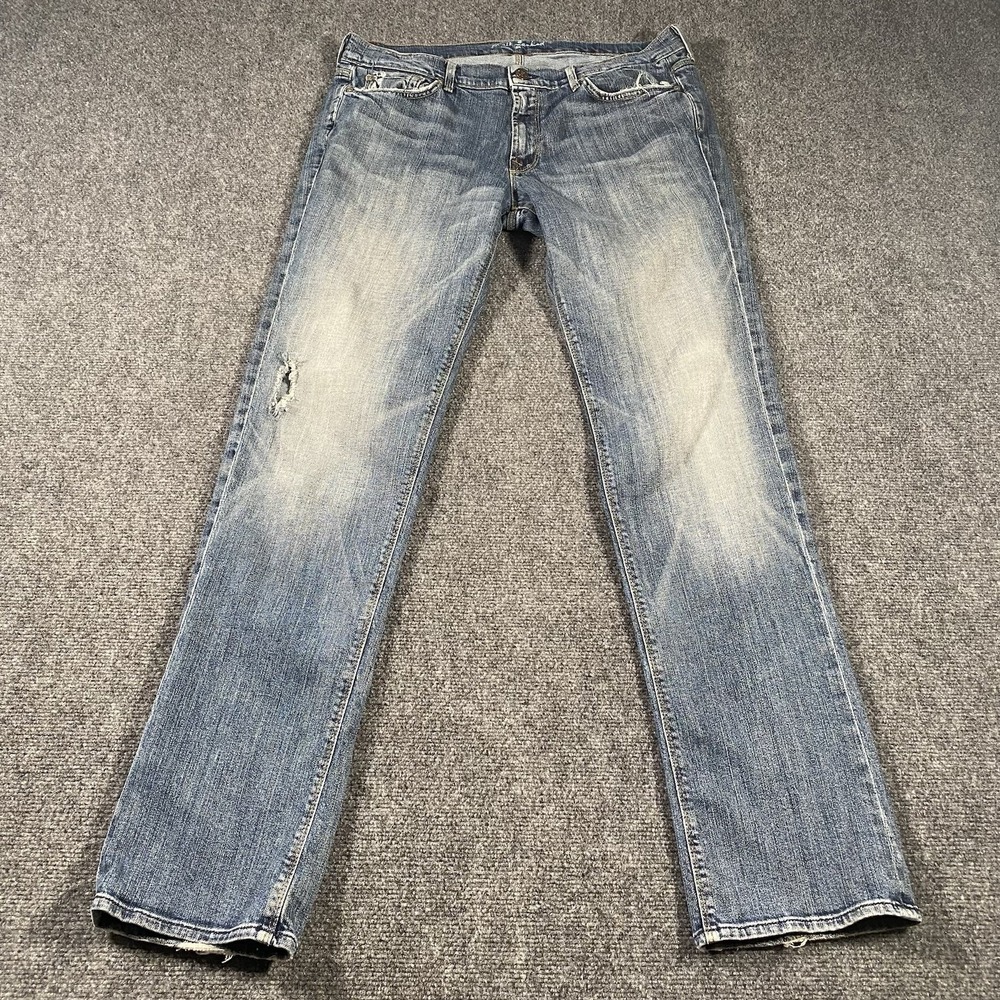 7 for all Mankind Slimmy Jeans Mens 36x34 Faded Whiskered Denim Made in USA